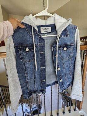 Wallflower Blue Denim Jacket with Gray Hooded Sleeves